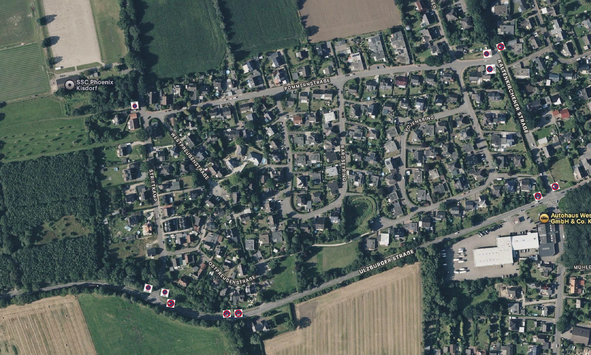 Ergänzende Verkehrsübersicht mit eingezeichneten Verkehrszeichen im Bereich Ulzburger Straße, Pommernstraße und Kaltenkirchener Straße